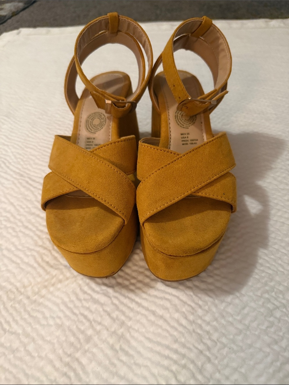 Platform Crisscross Ankle-Strap Sandals in Mustard Yellow